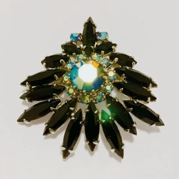 Vintage Black Rhinestone Brooch - Picture 1 of 5